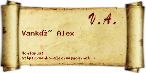 Vankó Alex névjegykártya